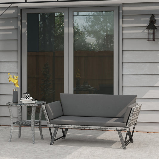 Convertible Wicker Loveseat Grey Patio Chaise Lounge