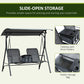 2 Person Covered Porch Swing Patio Swing with Pivot Storage Table, Cup Holder, & Adjustable Overhead Canopy, Black