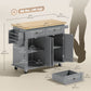 Kitchen Island with Storage, Rolling Trolley Cart with Rubber Wood Top, Spice Rack, Towel Rack, 2 Locking Brakes, Grey