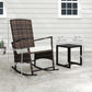 3 Piece Rocking Bistro Set, Wicker Patio Furniture with 3-Level Reclining High Back Rocking Chair and Glass Table, White
