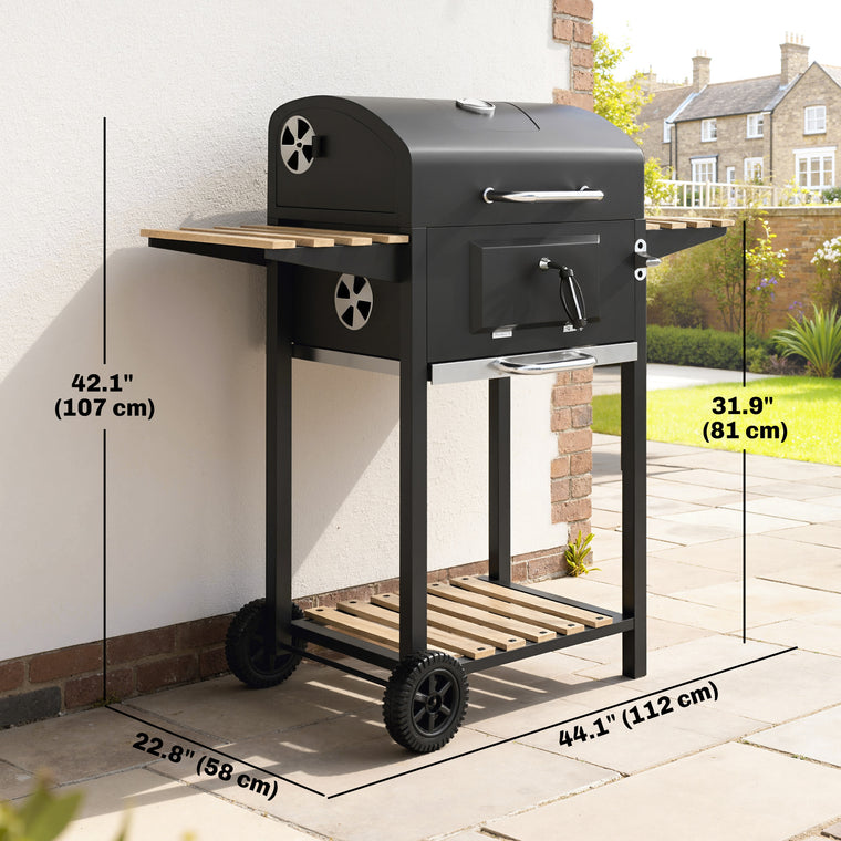 20" Charcoal BBQ Grill with Adjustable Pan & 3 Shelves