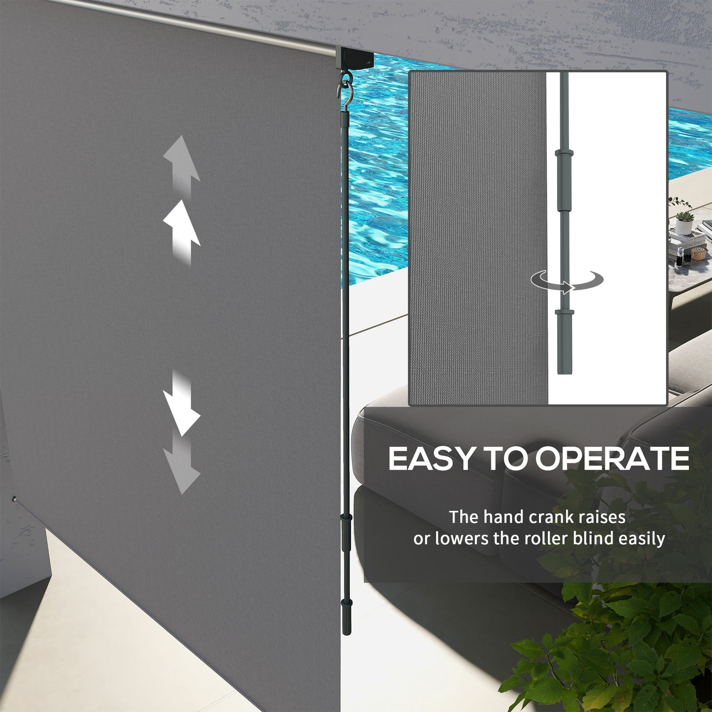 Patio Door Blinds, Outdoor Roller Shades, Cordless Roll Up Shade for Porch Gazebo, Light Grey