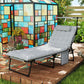 Folding Lounge Chair with Adjustable Canopy, 4-Position Outdoor Tanning Chair with Headrest, Light Grey