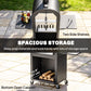 Outdoor Wood Fired Pizza Oven with Side Shelves and Open Cabinet, Pizza Maker on Wheels with Thermometer, Stone, Peel