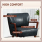 Accent Chair, Modern Armchair, Faux Leather Upholstered Living Room Chair with Wood Legs and Wide Padded Seat, Blue