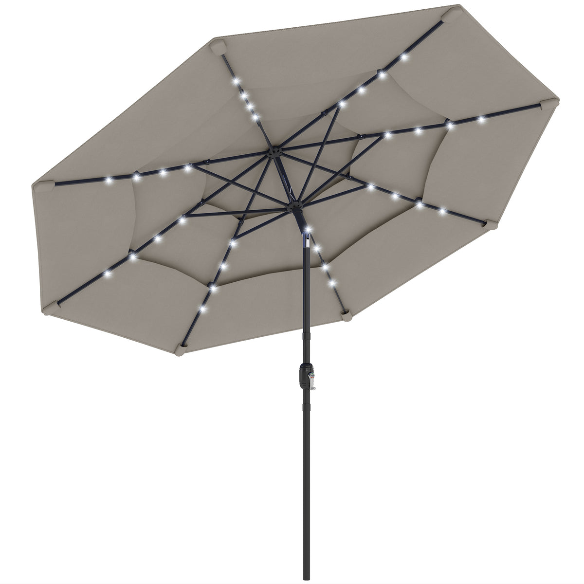 9.3' Grey Market Umbrella with Solar LED Lights & Tilt Crank