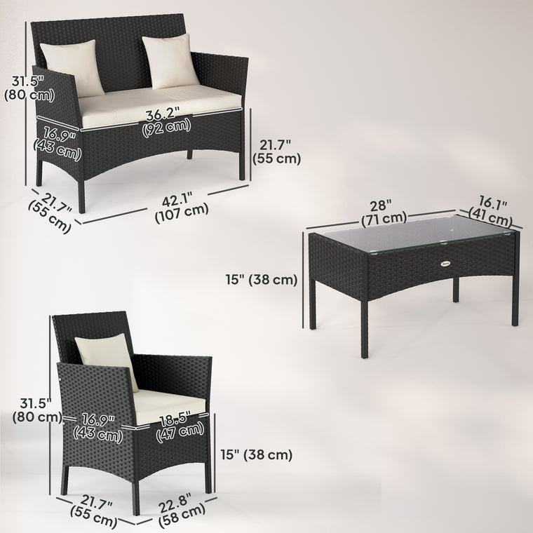4-Piece Rattan Furniture Set with Coffee Table