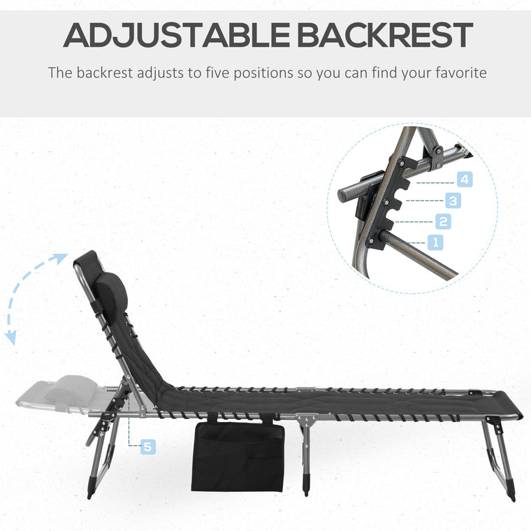 Folding Padded Chaise Lounge with 5-Position Backrest