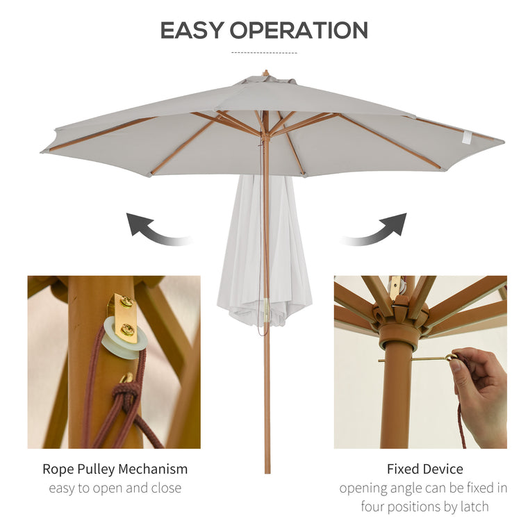10' x 8' Grey Wooden Patio Umbrella with Bamboo Ribs