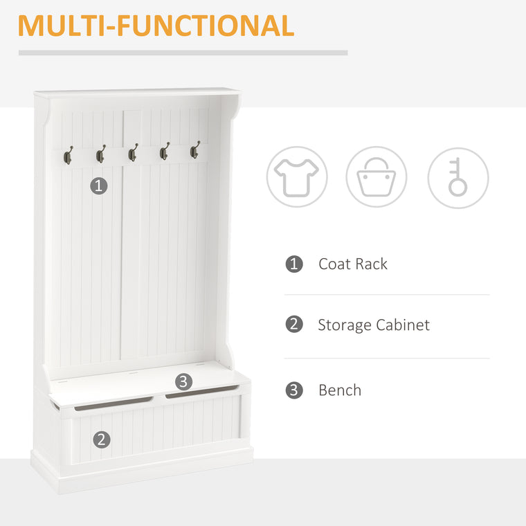 3-in-1 Hall Tree with Shoe Storage Bench - White