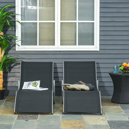 Black S-Shaped Foldable Pool Chaise Lounge, Set of 2