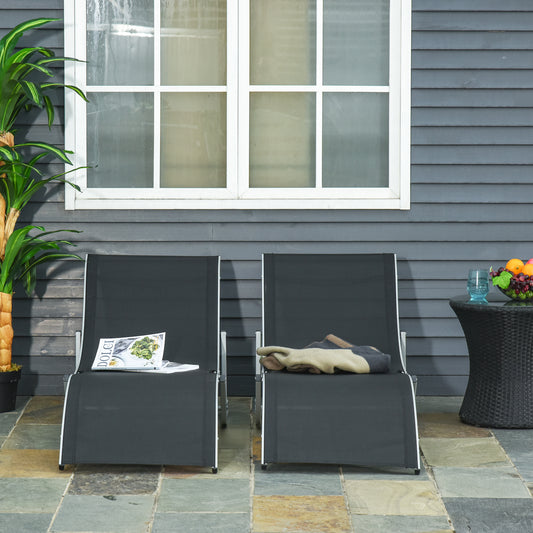 Pool Chaise Lounge Chairs Set of 2, S-shaped Foldable Outdoor Chaise Lounge Chair Reclining for Patio Beach Garden With 264lbs Weight Capacity, Black