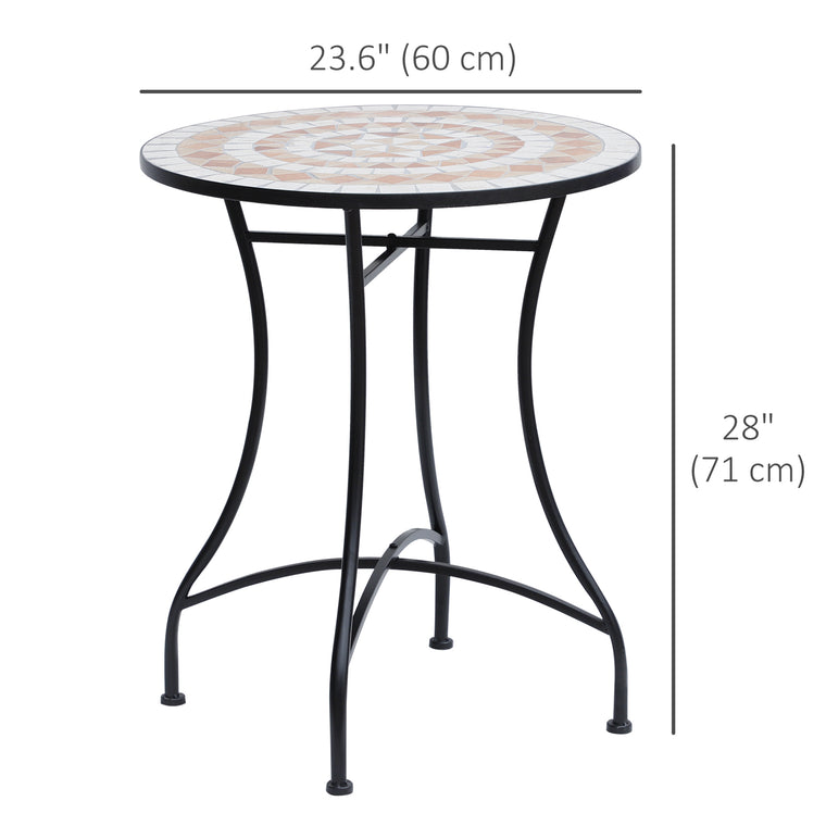 23.5" Mosaic Round Patio Table with Ceramic Top