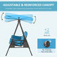Outdoor Patio 3-Person Steel Canopy Cushioned Seat Bench Swing with Included Side Trays & Padded Comfort, Wine Red