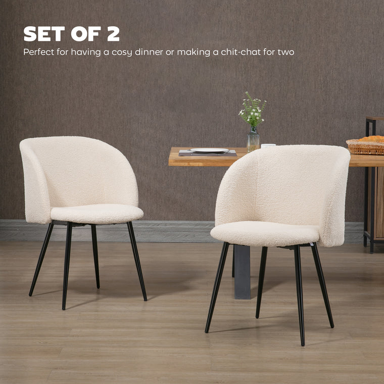 Sherpa Dining Chairs Set of 2 with Steel Legs - Cream White