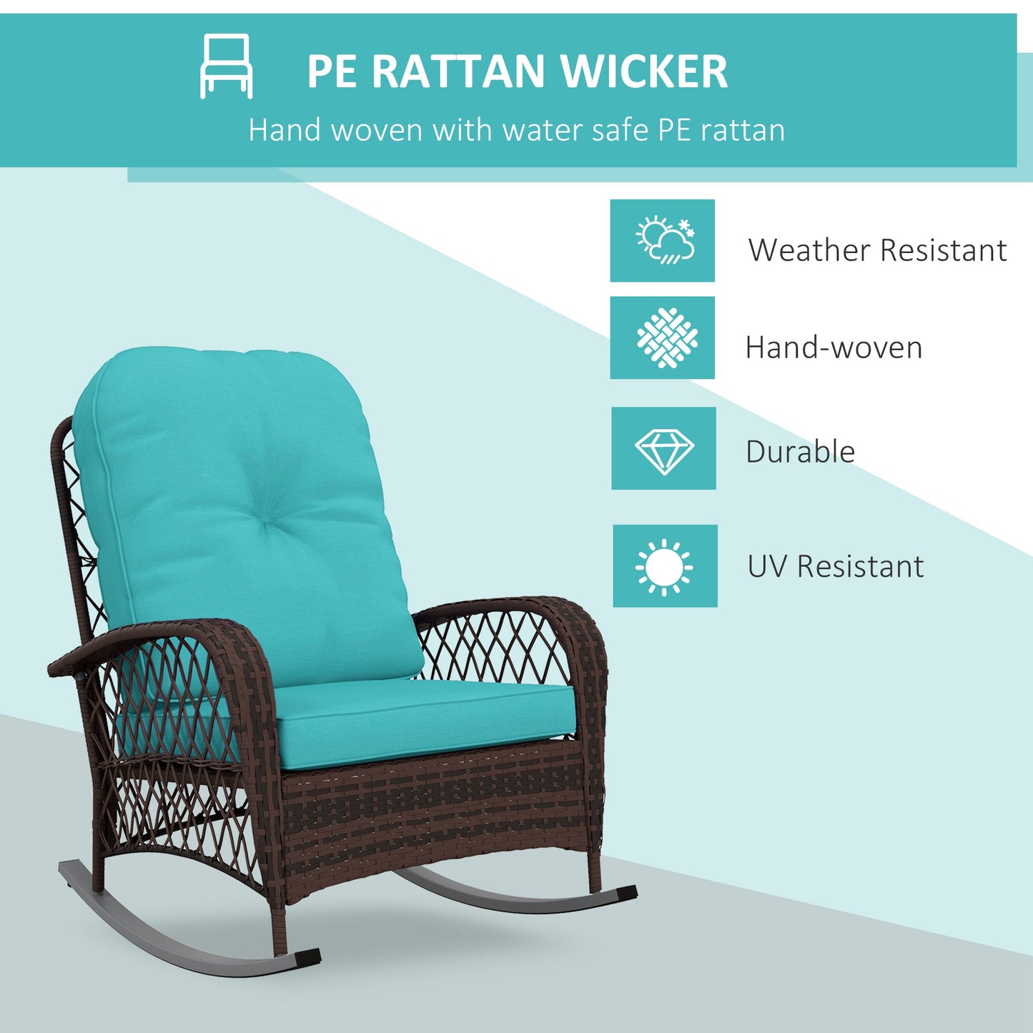 Outdoor Wicker Rattan Rocking Chair Patio Rocker with Thick Cushions for Garden Backyard Porch, Light Green