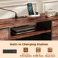 TV Stand for TVs up to 70 Inch, Industrial TV Console with Charging Station, 5 Drawers and Open Shelves, Rustic Brown