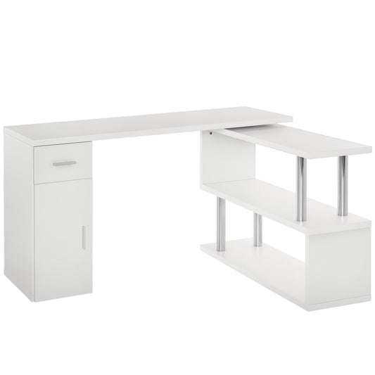 L-Shaped Rotating Computer Desk with Storage - White