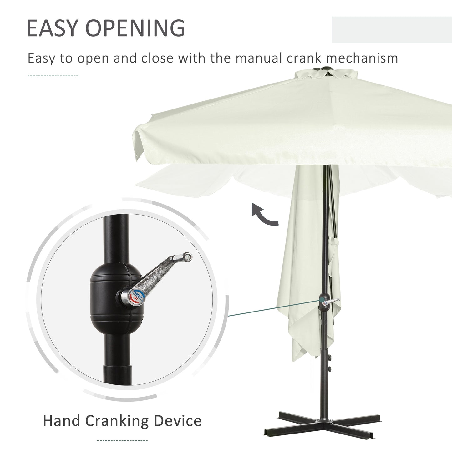 7.5ft Cream Half Parasol with Crank Handle & Top Vent