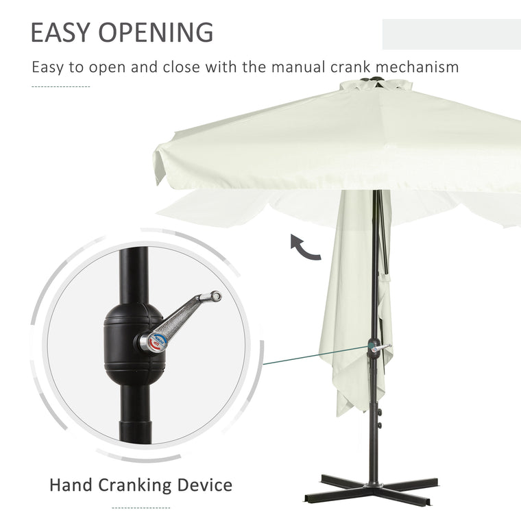 7.5ft Cream Half Parasol with Crank Handle & Top Vent
