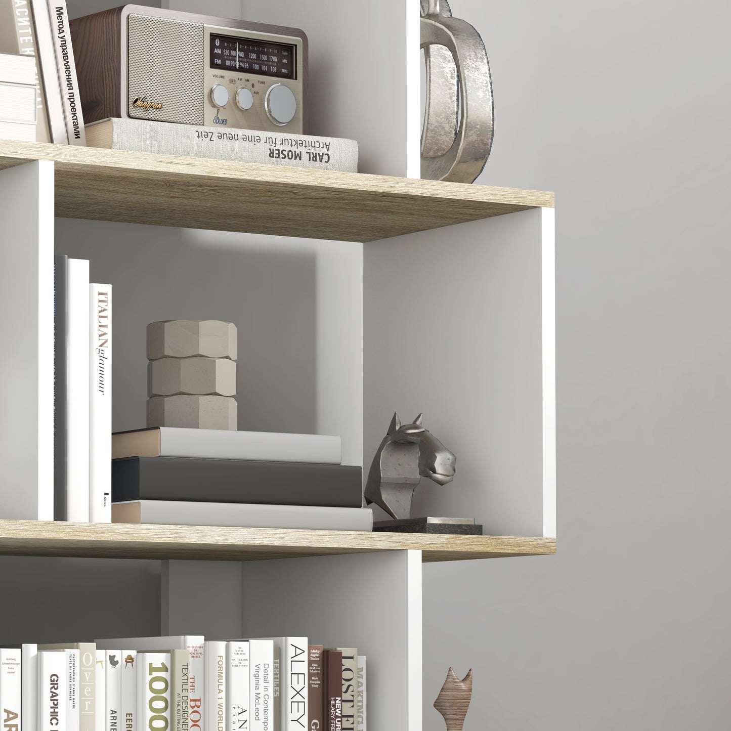 5-Tier Bookshelf, Geometric S-Shaped Bookcase, Tall Narrow Display Shelf for Living Room, Study Room, White