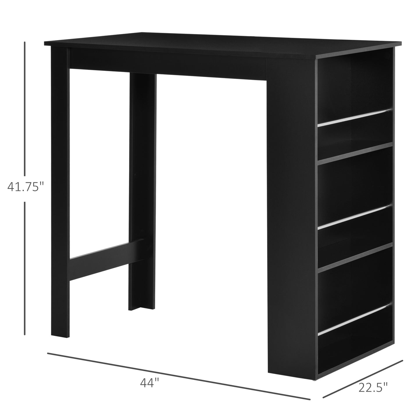 Bar Table Counter Height Dining Table with 3 Storage Shelves for Kitchen, Dining Room, Living Room, Black