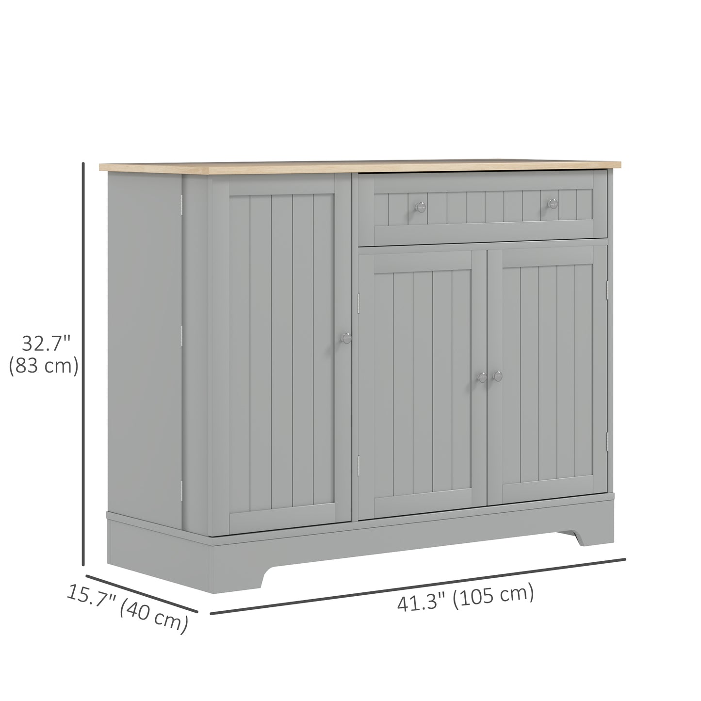Modern Sideboard Cabinet, 41" Kitchen Buffet Cabinet with Drawer, Adjustable Shelf, 3 Doors for Dining Room, Grey
