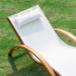 Outdoor Wood Sling Chaise Lounge Reclining Garden Mesh Lounger Patio Chair with Headrest Cream