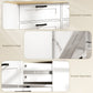 13 Gallon Tilt Out Garbage Cabinet, Kitchen Island with Trash Cabinet, 2 Drawers, Door Racks, Adjustable Shelves, White