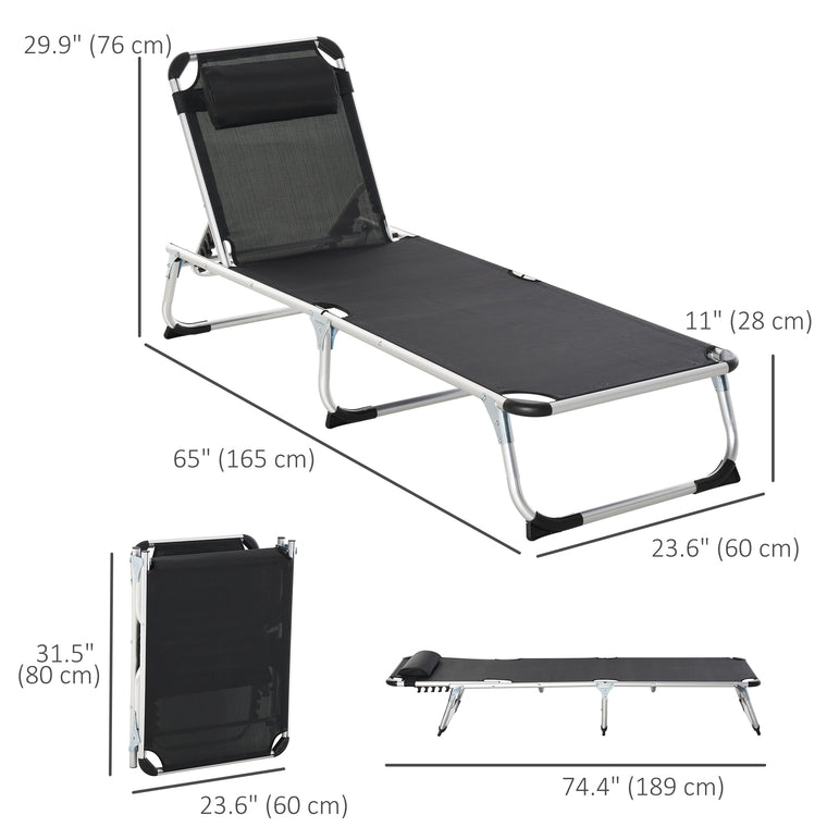 Folding Aluminum Lounger with 5-Level Backrest & Headrest