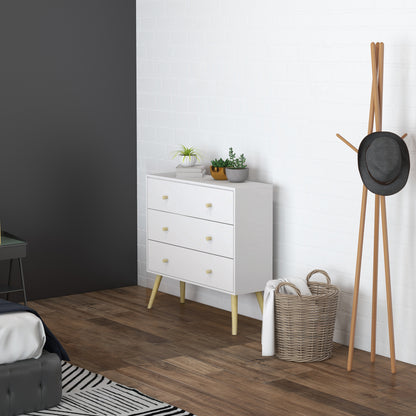 3-Drawer Dresser with Wood Legs - White