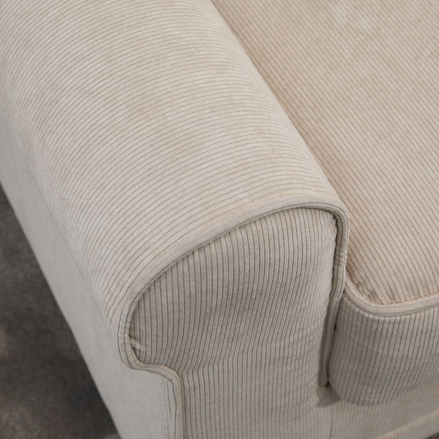 Modern 3 Seater Sofa, Corduroy Fabric 3 Seater Couch with Pine Wood Legs and Rolled Armrests for Living Room, Beige