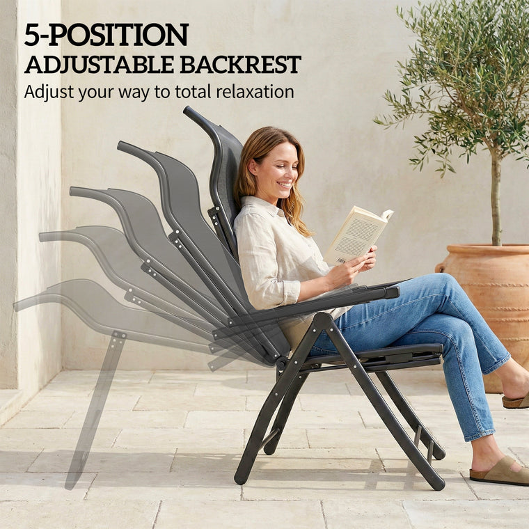 2-Piece Folding Lounge Chair Set with Retractable Footrest