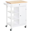Rolling Kitchen Island with Wood Top and Cabinet - White