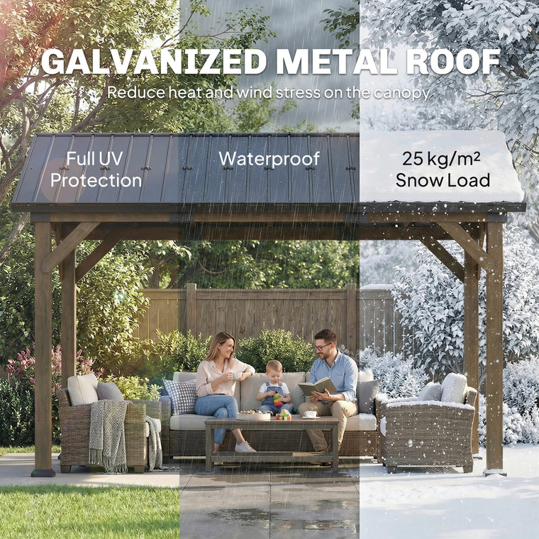 13' x 11' Hardtop Gazebo with Metal Roof and Wood Frame