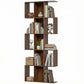 5-Tier Bookshelf, S Shaped Geometric Bookcase with 15 Compartments, Brown Wood Grain