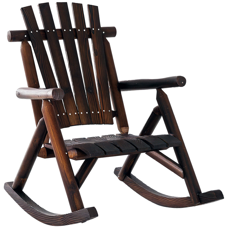 Dark Carbonized Wooden Adirondack Rocker with High Back