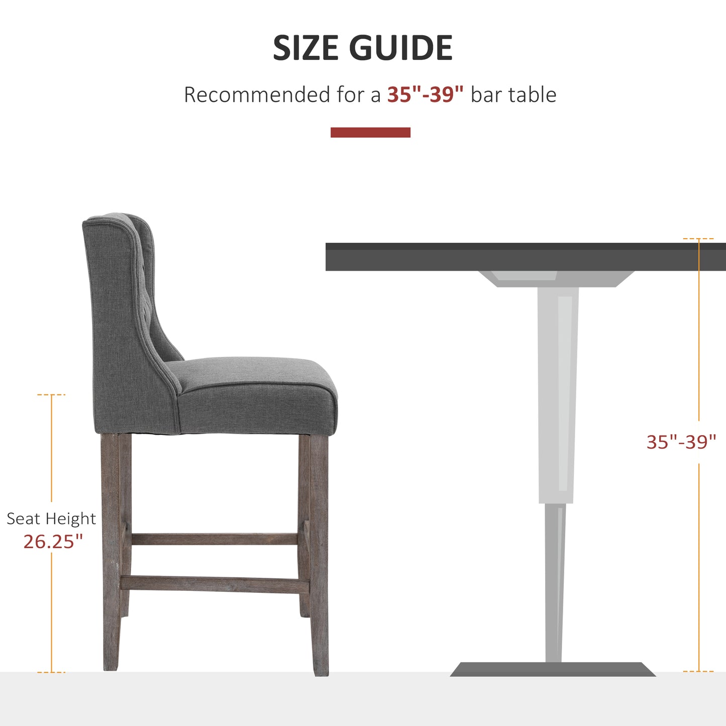 Set of 2 40Inch Button Tufted Bar stools High Counter Dining Height Chairs Grey