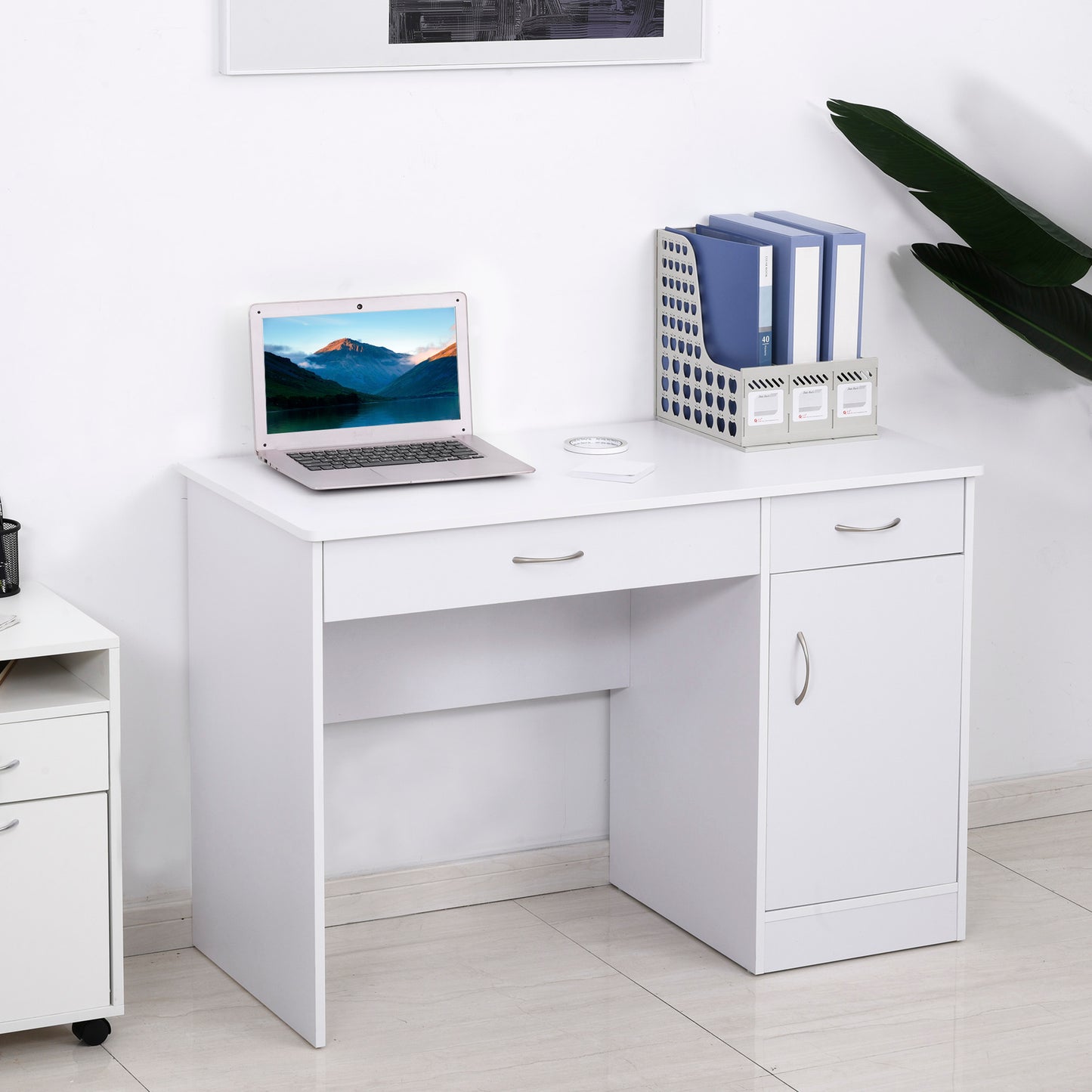 Computer Desk with Storage Drawers, Study Writing Table with Cabinet Adjustable Shelf for Home Office Workstation Bedroom, White
