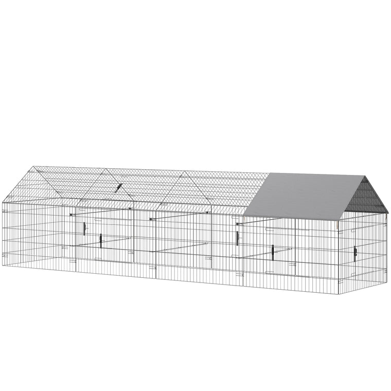 168.5" Grey Metal Chicken Coop with UV-Resistant Cover