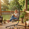 Hanging Egg Chair with Retractable Footrest and Metal Stand
