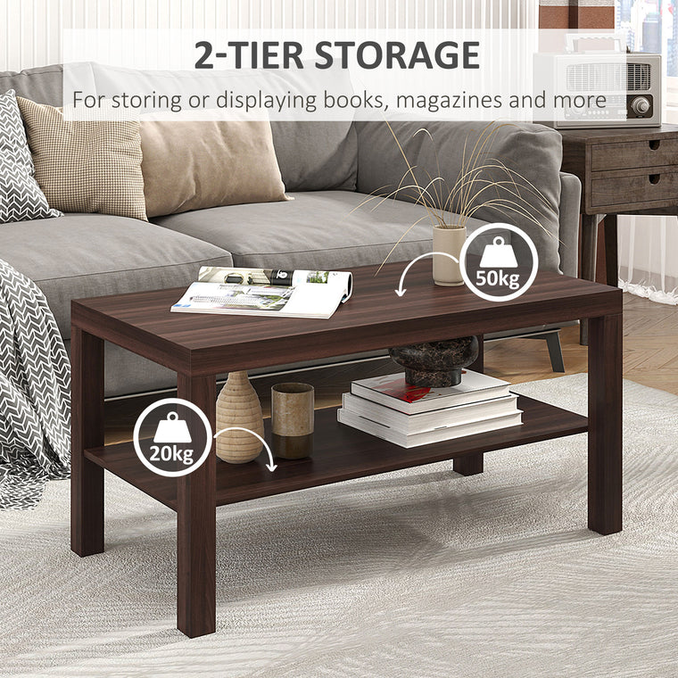 2-Tier Coffee Table with Storage Shelf - Walnut