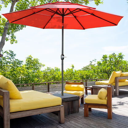 9FT Red 3-Tier Market Umbrella with Crank & Tilt
