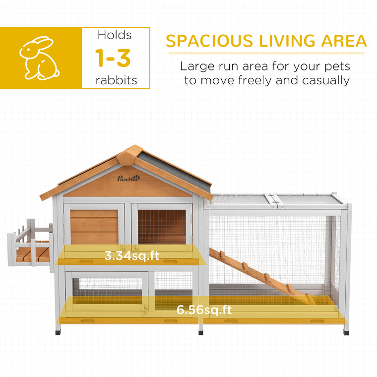 65" Yellow Wooden Rabbit Hutch with Openable Roof & Storage Box