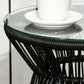 Round End Table, Rattan Side Table, Hollow Drum Design Coffee Table w/ Glass Top for Patio, Garden, Balcony, Dark Grey