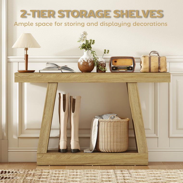 55" Farmhouse Console Table with Storage - Oak