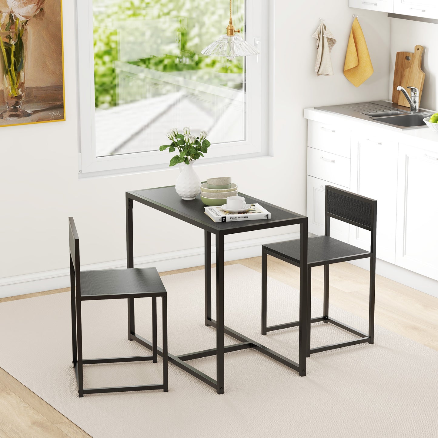 Dining Table Set, Industrial Dining Set for 2, Kitchen Table and Chairs for Small Space, Dining Room Table with Chairs
