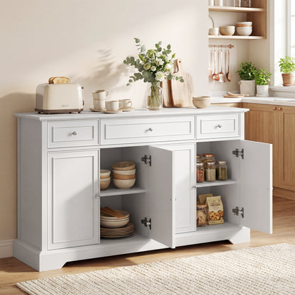54" Sideboard Cabinet with Soft-Close Doors and 3 Drawers - White