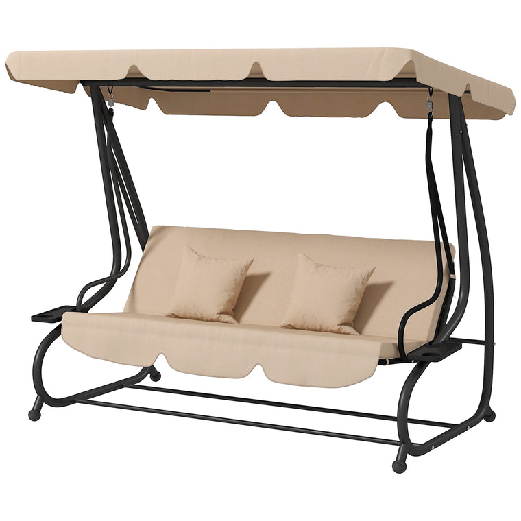 3-Seat Convertible Patio Swing Chair with Adjustable Canopy