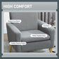 Fabric Accent Chair, Modern Upholstered Armchair with Wood Legs and Wide Padded Seat, Grey